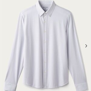 Rhône Commuter Shirt Slim in Wisteria white micro dot. Large